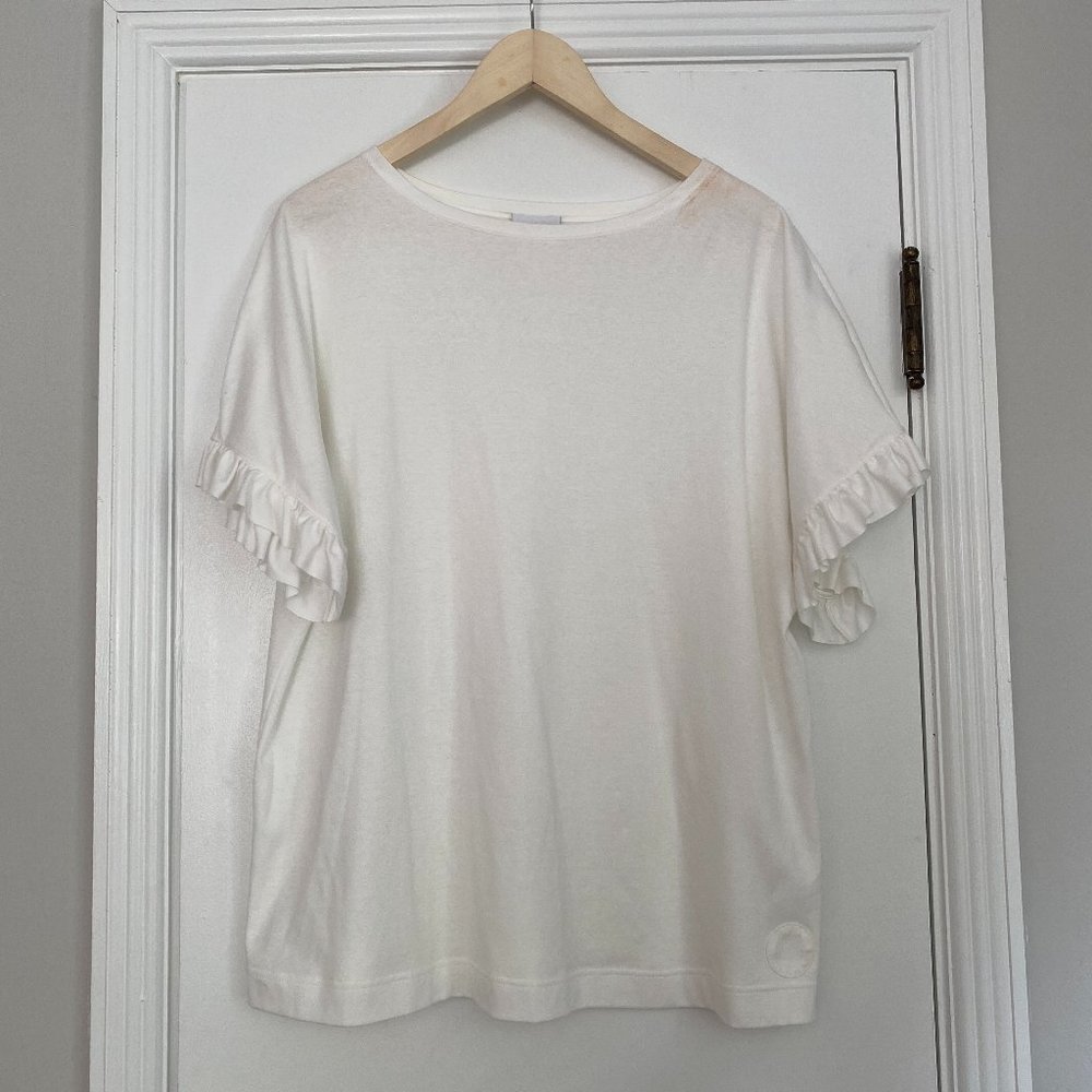 Akris Punto Ruffle Sleeve Cotton Tshirt White Size 12